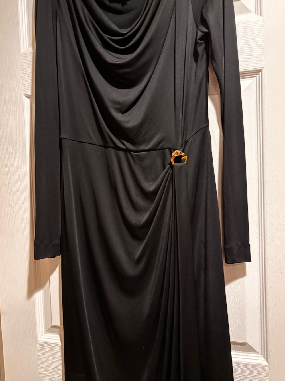 GUCCI Black Draped Dress with Logo